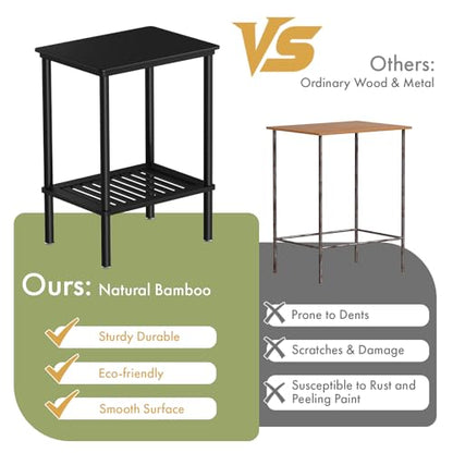 2 Tier Small Side Table, Bedside Table, Narrow Entryway Table, Bamboo End Table with Storage Shelf, Bedroom Nightstand, Mini Accent Table, Small Coffee Table, Plant Stand, Black - color: Black, size: 2 Tier