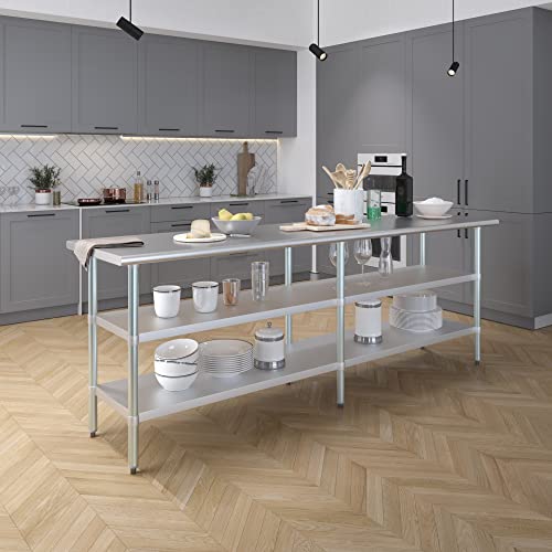 Stainless Steel Work Table with 2 Shelves | Metal Utility Table | Commercial & Residential NSF Utility (Stainless Steel Table with 2 Shelves, 96" Long x 24" Deep) - size: 96" Long x 24" Deep