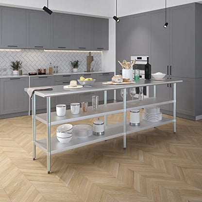Stainless Steel Work Table with 2 Shelves | Metal Utility Table | Commercial & Residential NSF Utility (Stainless Steel Table with 2 Shelves, 96" Long x 24" Deep) - size: 96" Long x 24" Deep