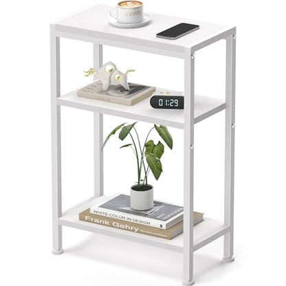 Narrow Side Table for Small Space, 3 Tier Slim End Table, Thin Nightstand, Skinny Snack Couch Table, Sofa Bedside Table, Tall Plant Stand in Living Room, Bedroom, Study, Kitchen and Balcony (White) - color: White, size: 3-Tier (7.9''D*17''W*26.6''H)