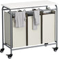 LINZINAR 3-Bag Laundry Hamper with Ironing Board, Beige 135L Laundry Sorter | Laundry Room Organization with Heavy Duty Rolling Lockable Wheels and Removable Bag, Bedroom Laundry Cart for Clothes Storage - size: 3 Bags Beige with Board