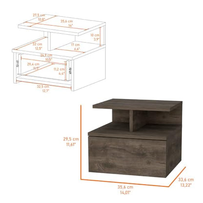 Compact Nightstand with Drawer: Modern Multi-Level Storage Table for Small Spaces - Wooden Legs Bedside End Table & Sofa Side Table for Micro Apartments