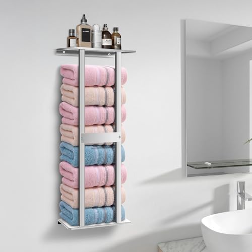 Bathroom Towel Storage Rack, Wall Mounted Bathroom Towel Rack, 30 inch Heavy Duty 6 Large Towels, Wall Mounted Towel Rack for Rolled Towels, Silver - color: Silver