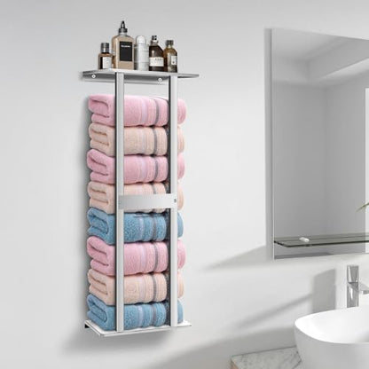 Bathroom Towel Storage Rack, Wall Mounted Bathroom Towel Rack, 30 inch Heavy Duty 6 Large Towels, Wall Mounted Towel Rack for Rolled Towels, Silver - color: Silver