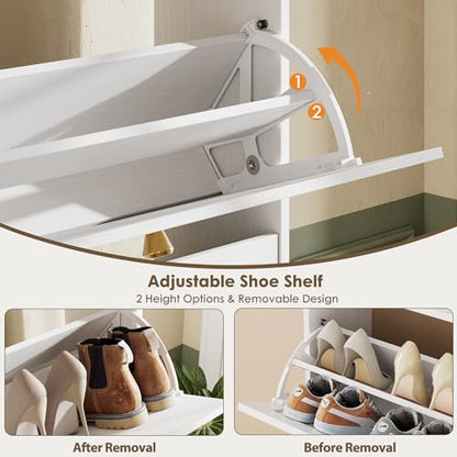 Nicetree Shoe Cabinet with 3 Flip Drawers, Narrow Shoe Organizer Cabinet, Freestanding Shoe Rack Cabinet, Modern Shoe Storage Cabinet for Entryway, Hallway, Foyer, White - color: White, style: 3-Drawers