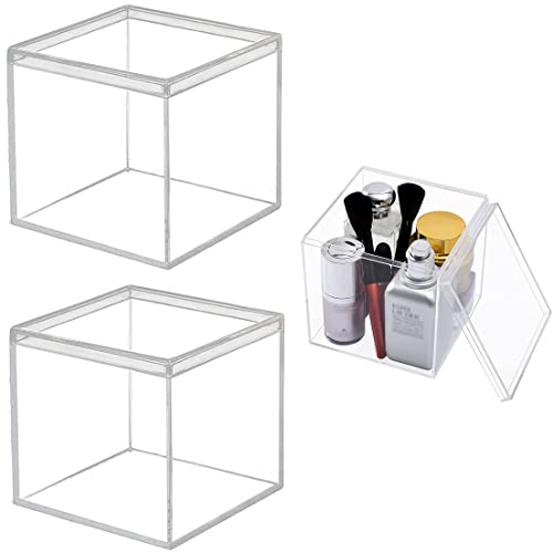 KissYou Acrylic Box Clear Boxes with Lids 2 Packs Display Case Party Decoration Plastic Square Cube Candy Boxes - size: 4.72 x 4.72 x 4.72 Inch