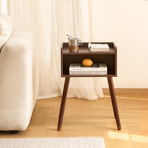 MaxSmeo Small Nightstand, Mid Century Modern Side Table Bedroom with Storage, Small End Bedside Table with Solid Wood Legs for Living Room, Office(Walnut Brown) - color: Walnut Brown