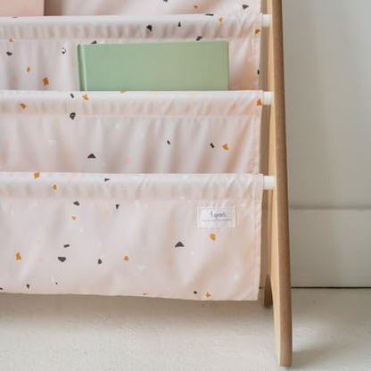 3 Sprouts Recycled Kids Bookshelf, Holds 35 Books, 4-Tier, Terrazzo Pink | Space-saving bookshelf, Children's room, Toddler bookcase organizer, Ages 3+, Book/toy storage, Front-facing, Covers visible - color: Terrazzo Pink