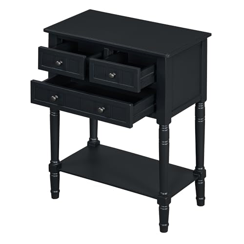 LUMISOL Slim Console Table with 3 Storage Drawers, Small Entryway Table with Bottom Shelf, Narrow Side Table for Entryway Foyer, Black - color: Black