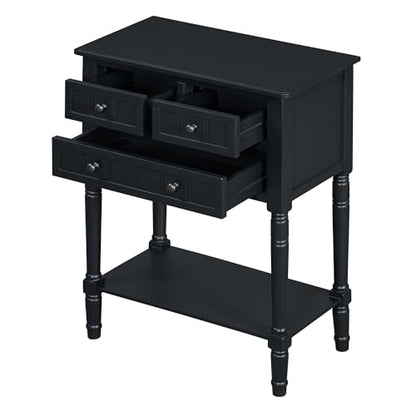 LUMISOL Slim Console Table with 3 Storage Drawers, Small Entryway Table with Bottom Shelf, Narrow Side Table for Entryway Foyer, Black - color: Black