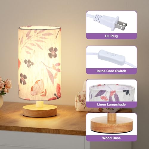 Fenmzee Butterfly Table Lamp for Bedroom - Inline Control, Small Bedside Lamp with 3000K A15 LED Blub, Easy Assembly (Butterfly Cream Shade, 9" Inline Control) - color: Butterfly Cream Shade