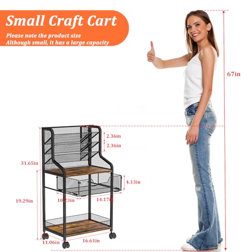 Small Rolling Utility Cart with Drawer, Metal Craft Storage Cart with Lockable Wheel, Versatile Art Organizer with 6 Tiers & Removable Dividers for Drawing Room, Store Paint & Artifact, Patent Pending - size: 3 Tiers