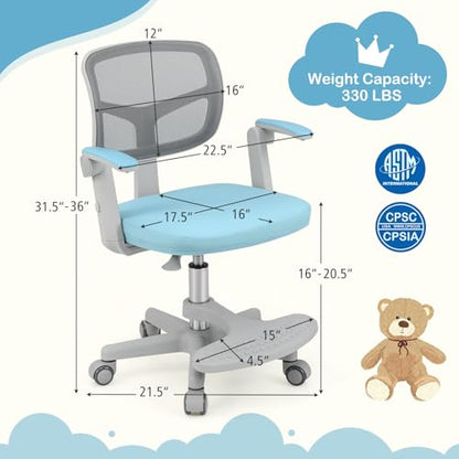 HONEY JOY Kids Desk Chair, Children Study Chair with Adjustable Height/Armrest/Footrest, Swivel Rolling Mesh Task Student Chair, Kids Computer Chair for Teens Girls Boys, Home, School, Office (Blue) - color: Blue