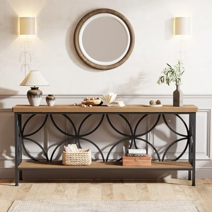 Tribesigns 70.9-Inch Narrow Sofa Table, FarmhouseLong Sofa Table Behind Couch, Entry Console Table with Storage for Entryway, Living Room, Foyer, Unique Design, Oak - color: Oak