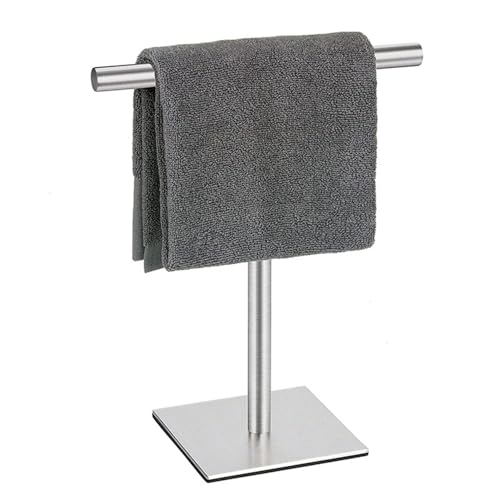 Freestanding Hand Towel Holder Countertop Modern Stand Towel Rack with Square Base Space Saving 304 Stainless Steel Hand Towel Holder Silver Finished - color: Freestanding Stainless Steel Towel Rack Silver on Countertop
