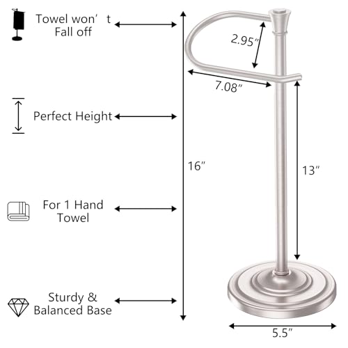 Nickel Bath Hand Towel Holder Stand,Stainless Steel 16 Inch Free Standing Towel Rack,Heavy Weight Towel Bar for Bathroom Vanity Countertop &Kitchen - color: Nickel