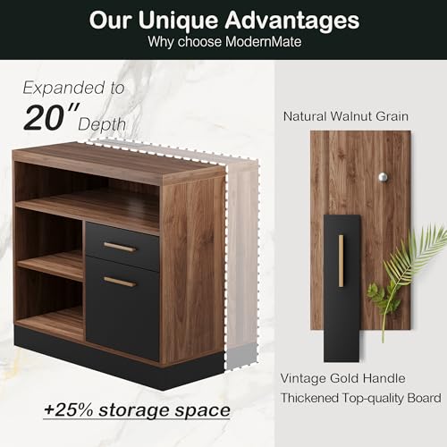 2 Drawer Lateral File Cabinet with Lock for Home Office | Filing Cabinet for A4 / Letter Documents, 31.5"W * 19.5"D * 29.5"H, Credenza w/ Built-in Power Outlet, Printer Stand - color: Black Walnut
