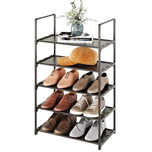 5-Tier Stackable Shoe Rack, Narrow Shoe Stand for 10-12 Pairs Shoe and Boots Organizer Storage Shelf Space Saving for Closet, Entryway and Hallway(Black) - size: 5-Tier(Black)-Narrow