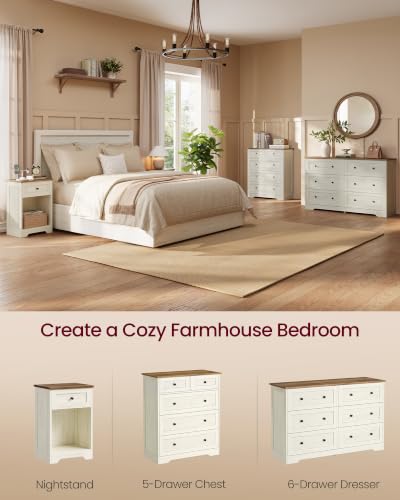VASAGLE Traditional Basic Nightstand with Charging Station, Wood End Table with 1 Drawer and Open Shelf, 15.7 x 11.8 x 23.2 in, Cloud White and Warm Brown, for Bedroom, Siren Collection ULET828WJ01S - color: Cloud White + Warm Brown, size: 2 pack