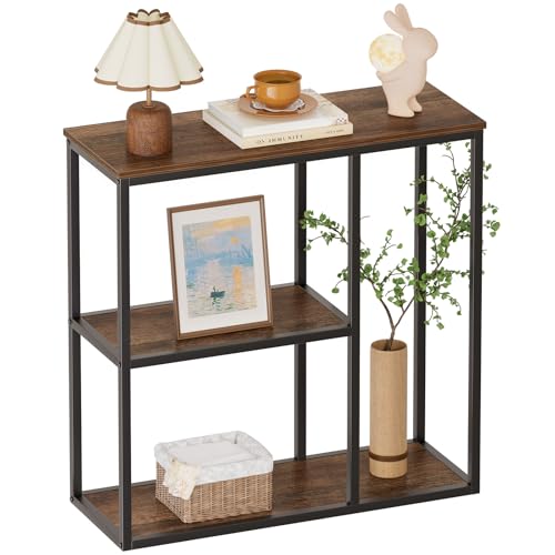 WOHOMO Console Table, Small Entryway Table with Storage Shelves 11.8'' Narrow Sofa Table Modern Hallway Table for Living Room 31.5" x11.8''x31.5'' Walnut - color: Walnut, size: 31.5"
