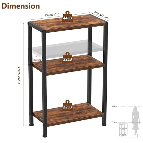 Heybly Small Narrow Side Table for Small Space, Thin Bedside TableHET006SR1 | Thin Bedside Table, Slim Sofa Table, 26.4" Tall Nightstand, Couch Table for Living Room, Bedroom, Balcony, Rustic Brown - color: Rustic Brown-adjustable Height