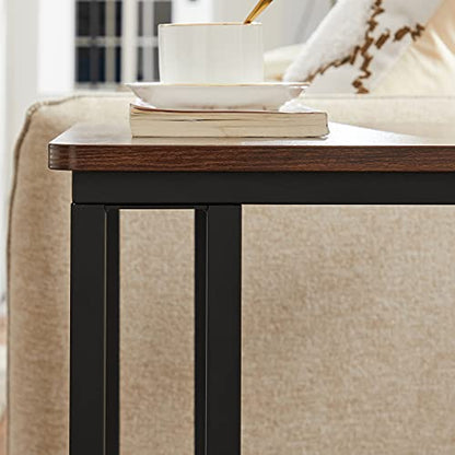 VASAGLE End Table, C Shaped TV Tray with Metal Frame Rolling Casters, Industrial Side Table for Living Room Bedroom, 19.7 x 13.8 x 23.6 Inches, Dark Walnut and Black - color: Dark Walnut + Black, size: 19.7"W x 21.7"H, style: With Wheels