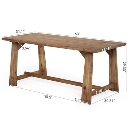 LITTLE TREE 63" Solid Wood Office Desk, Farmhouse Executive Computer Desk, Large Work Writing Table, Rustic Brown Home Office Workstaticon, Business Furniture
