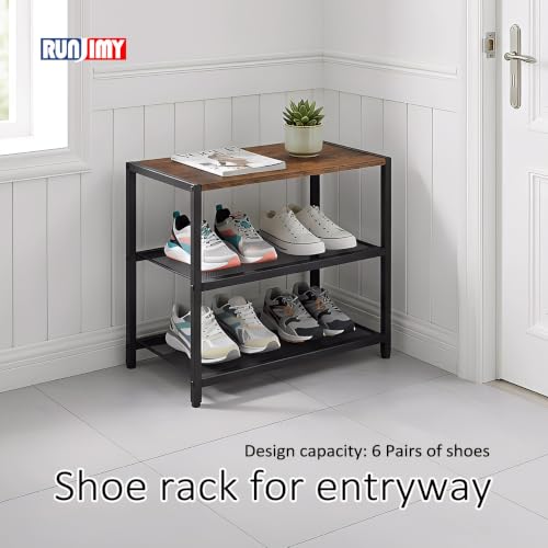 3-Tier Wooden Shoe Rack with Metal Mesh Shelves, Small Shoe Organizer for Front Door Entryway, Closet, Hallway & Bedroom, Narrow Shoe Shelf, Holds 6 Pairs, Ideal for Shoe Storage or Display - size: 17"D x 10.24"W x 15.75"H