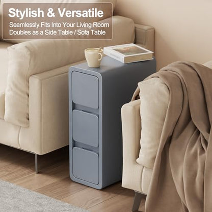 AQIMUELE Narrow Bedside Table,Narrow Night Stand with Drawers,Small Night Stand with Leather Surface for Bedroom - color: Dark Gray (3 Drawers), size: 7.9"W