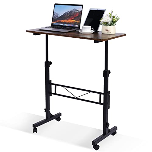 Standing Desk Adjustable Height, Mobile Stand Up Desks with Wheels Small Computer Desks Rolling Desk, Portable Laptop Desks Rustic Standing Table Sit Stand Home Office Desks 16"x31.5" Height 27"-43.5" - color: Rustic