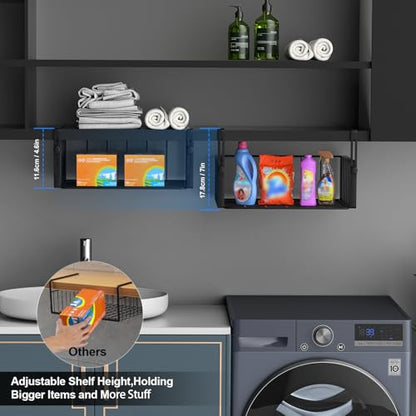 AmonHouseware 2Pack Under Shelf Basket Storage,Adjustable Hanging,Black | Under Cabinet Shelf Add-on, Slide-in Baskets,Organizer for Laundry Room Kitchen Pantry Desk Bookshelf Counter Cupboard - color: Black