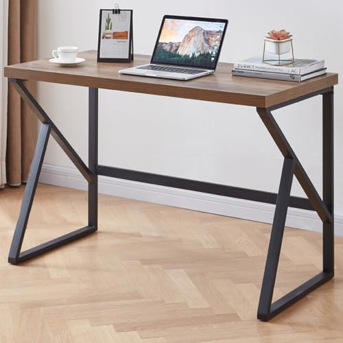 HSH Home Office Computer Desk, Industrial Modern Simple Metal Wooden PC Laptop Executive Desk, Farmhouse Student Computer Table for Work Study Writing Gaming in Bedroom Living Room, Rustic Oak 47 Inch - color: Rustic Oak, size: 47 Inch