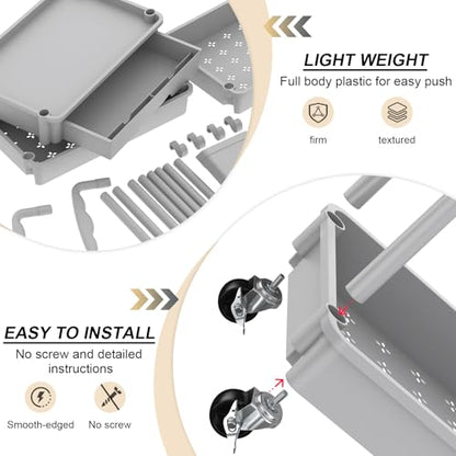Goovilla 3 Tier Rolling Utility Cart Organizer with Removable Drawer, Stable and Sturdy Grey Rolling Storage Carts with 2 Lockable Wheels for Bathroom, Kitchen, Snack, Craft, Makeup, Baby Essentials - size: 3 Tier, style: Gray