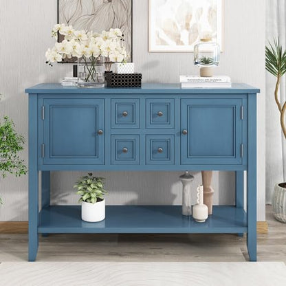 P PURLOVE Console Table Buffet Sideboard Sofa Table with Drawers Cabinets and Bottom Shelf (Light Navy) - color: Light Navy