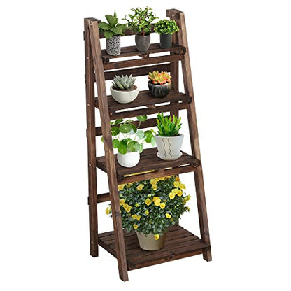 Yaheetech Foldable Shelf Wooden Ladder Shelf Plant Stand for Indoor Outdoor | Collapsible Shelf, Decorative Ladder Stand, No Assembly Folding Shelves for Living Room, Garden, Office, Kitchen, or Balcony