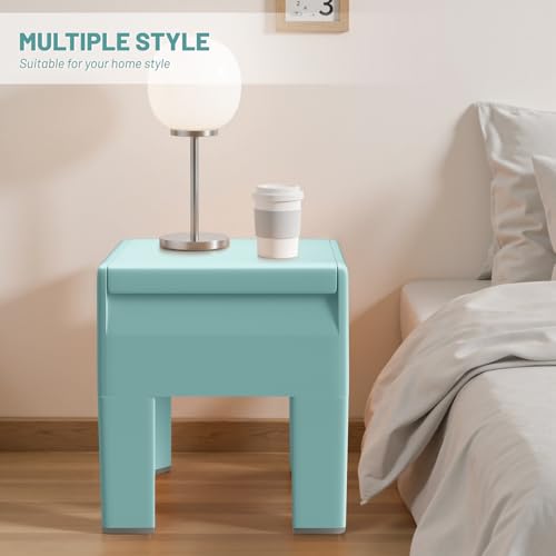 Modern Nightstand - Multifunctional Plastic Bedside Table with Storage Space, Side Table Easy Assembly for Bedroom, Dorm and Small Areas (14.2" D x 11.8" W x 15.78" H, Blue) - color: Blue