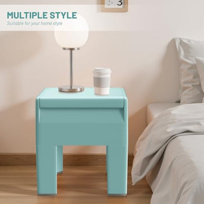 Modern Nightstand - Multifunctional Plastic Bedside Table with Storage Space, Side Table Easy Assembly for Bedroom, Dorm and Small Areas (14.2" D x 11.8" W x 15.78" H, Blue) - color: Blue