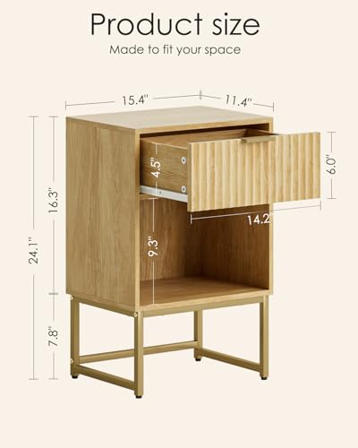 Masupu Fluted Nightstand,Modern Night Stand Wood Bedside Table with Storage Drawer Side End Table for Bedroom,Office,Oak - color: Flutted-oak