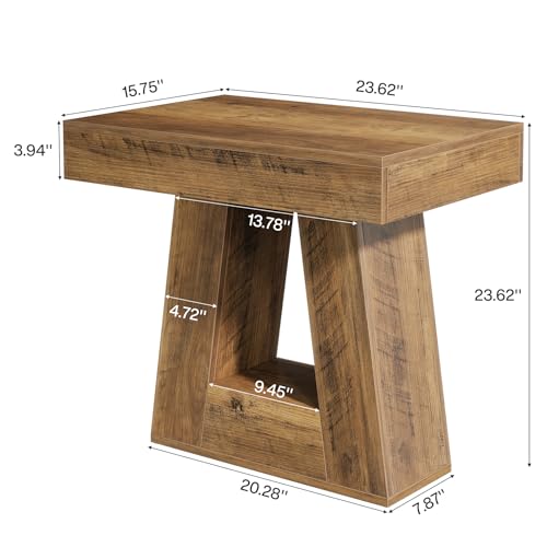 Tribesigns 24" Side Table, Narrow End Table with 2-Tier Storage Shelf, Farmhouse Wooden Nightstand Accent Table with Trapezoid Base for Living Room, Bedroom, Small Spaces, Brown - color: Brown