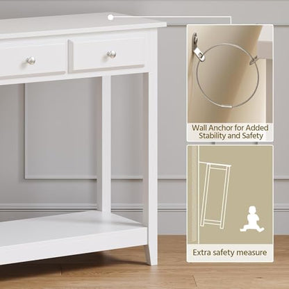 Yaheetech Console Table with 3 Drawers, 42" Entryway Table with Storage Shelves, Narrow Long Sofa Couch Tables for Living Room, Hallway, Foyer, Hall, White - color: White