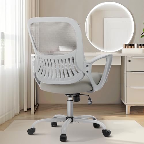 Sweetcrispy Ergonomic Mid-Back Mesh Home Office Desk Chair with Wheels, Managerial Executive Chair with Lumbar Support, and Comfortable Armrests for Home, Bedroom, Study, Office, Grey - color: Grey, size: 18.5"D