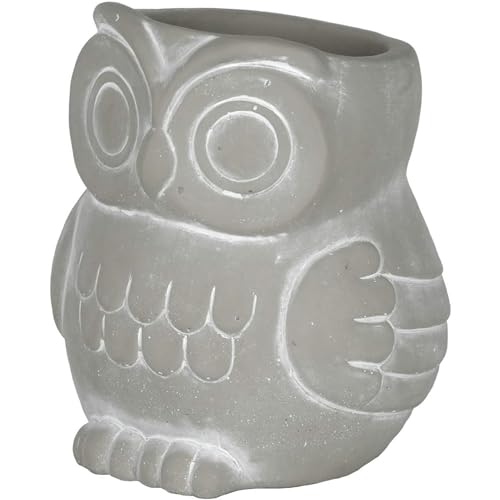 GROWSCAPE Cement Buddies Animal Planter - Cute Desk Decoration - UV Coated Animal Vase w/Removable Drain Plug - Succulent Planter for Indoor/Outdoor Use (Owl Planter, Natural, Small) - color: Natural, size: Small, style: Owl