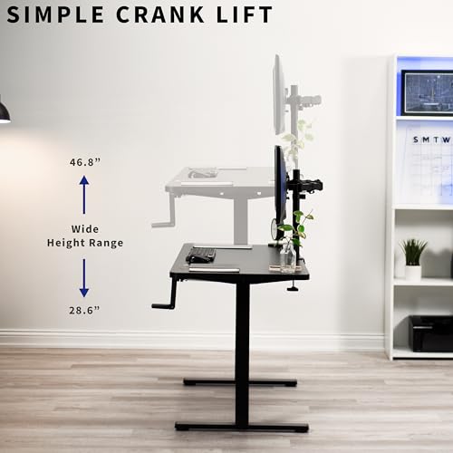 VIVO Manual Height Adjustable 60 x 24 inch Stand Up Desk, Black Solid One-Piece Table Top, Black Frame, Standing Workstation with Foldable Handle, DESK-KIT-MB6B | Manual, Holds 110 lbs, Sit Stand, Height Adjustable, Solid One-Piece Table Top, Home Office,