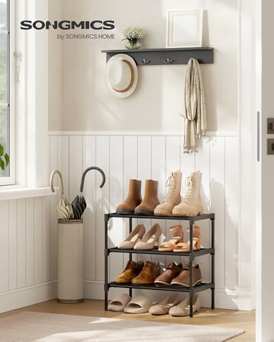 SONGMICS 3-Tier Shoe Rack for Closet, Compact Metal Shoe Organizer Shelf for Entryway, Bedroom, Small Spaces, Stackable, 11.8 x 17.7 x 19.1 Inches, Black ULSA113BH01 - size: 3 Tiers (17.7"W)