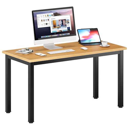DlandHome 47 inches Medium Computer Desk for Bedroom, Teak and Black | Decent and Steady Home Office Desk Workstation Table, Sturdy Metal Frame, Adjustable Feet, Compact Modern Design - color: Teak + Black, size: 47 inch