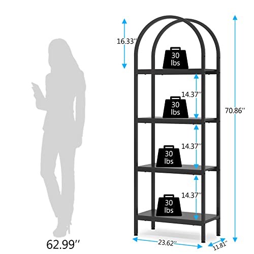 Tribesigns 4-Tier Open Bookshelf Set of 2, 70.8" Industrial Wood Bookcase with Metal Frame, Freestanding Display Rack Tall Shelving Unit for Office, Bedroom (Black, 2PCS) - color: Black, size: 2PCS/4-Tier
