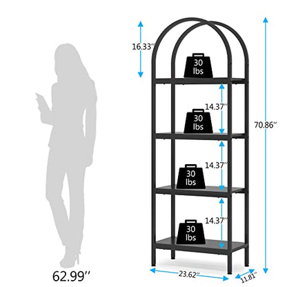 Tribesigns 4-Tier Open Bookshelf Set of 2, 70.8" Industrial Wood Bookcase with Metal Frame, Freestanding Display Rack Tall Shelving Unit for Office, Bedroom (Black, 2PCS) - color: Black, size: 2PCS/4-Tier