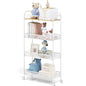 TOOLF 4-Tier Slim Rolling Cart, Metal Utility Cart, Slide Out Storage Cart with Wooden Tabletop and Mesh Baskets for Narrow Space on Kitchen Bathroom Laundry Room Bedroom Apartments Dormitory - size: Slim, style: White