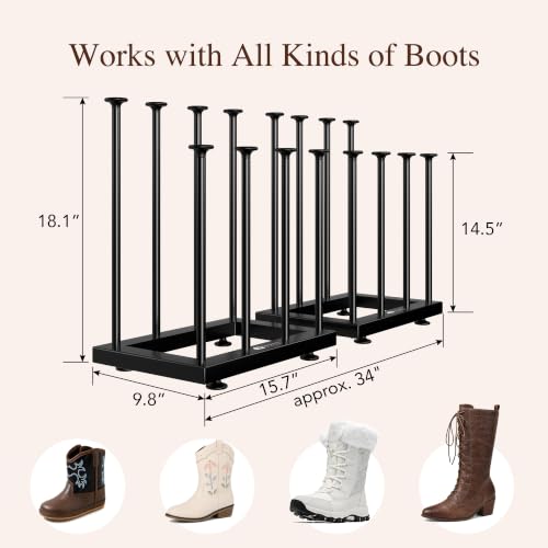 Boot Storage Organizer, Metal Free Standing Boot Rack for Closet | Black Sturdy Shoe Shelf, Narrow Space-Saving, Quick Setup, Boot Holder for Entryway, Garage, Bedroom, Outdoor, Fits 12 Pairs - size: Standard Height (12 Pairs)