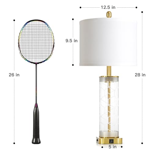28" Gold Print Glass Table Lamps Set of 2 with Night Light, Modern Bedside Lamps with USB C+A Charging Ports, Nightstand Lamps for Living Room, Glass Lamps for Bedroom End Table, 2 Bulbs Included - color: Gold Print(2 Pack)